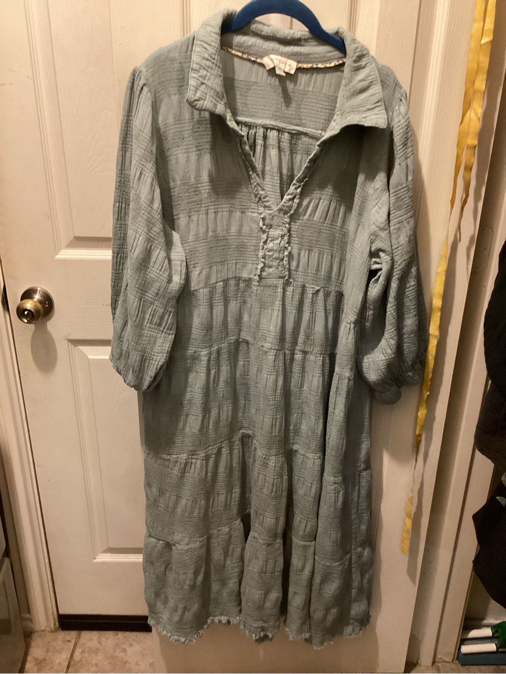 Umgee Sage Green Tiered Cotton Gauze Midi Dress